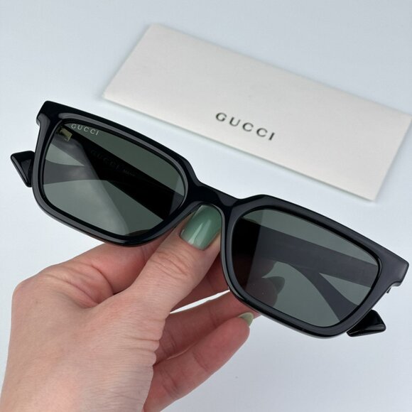 Gucci GG1539S 001 BRAND NEW Sunglasses Black Grey Unisex Rectangle - Picture 2 of 13